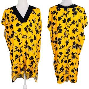 Eloquii Blouse 18 Gold Black Floral V-Neck Cap Sleeves NWOT